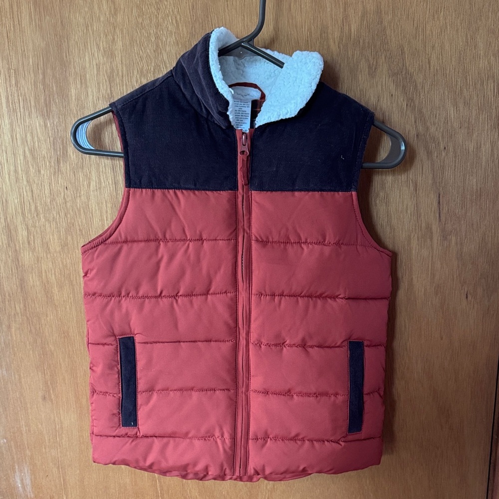 Gymboree Orange and Brown Vest with Sherpa Collar